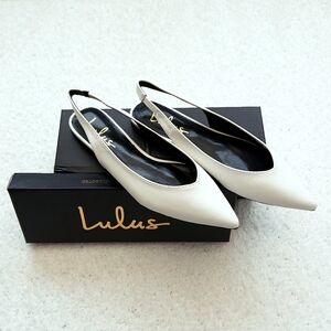 Lulus Christina White Pointed Toe Slingback Flats Casual or Dress Shoes 8 NIB